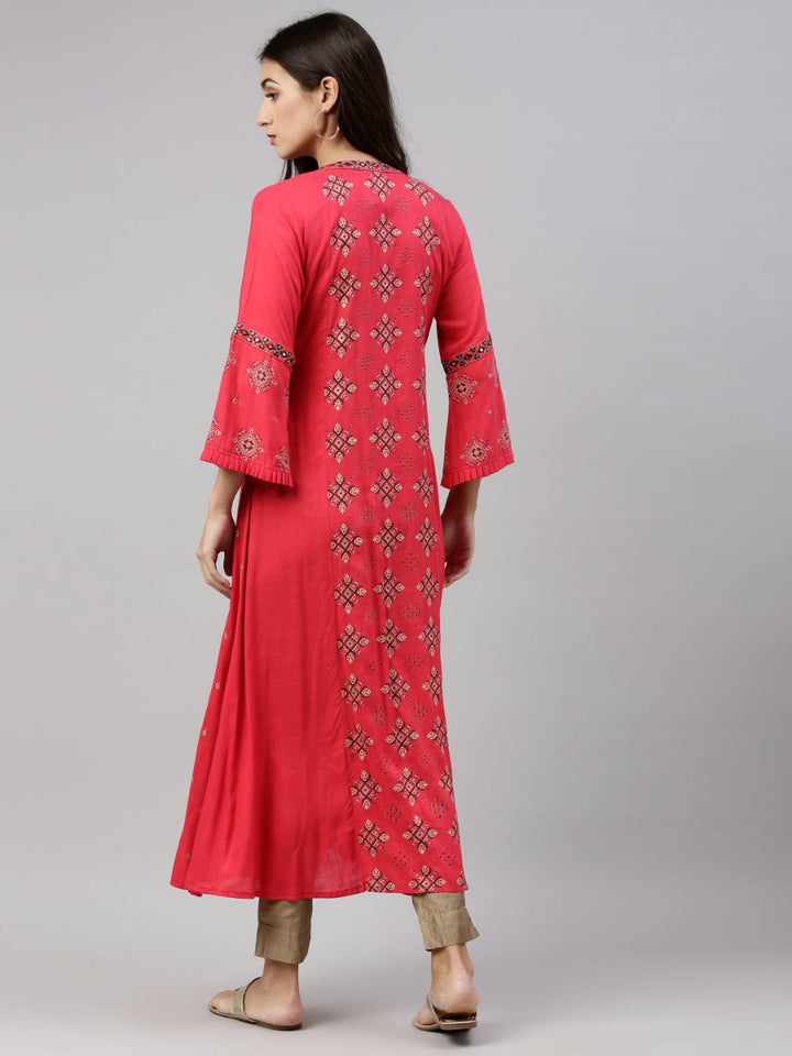 Neerus Rani Pink Color Slub Riyon Fabric Tunic