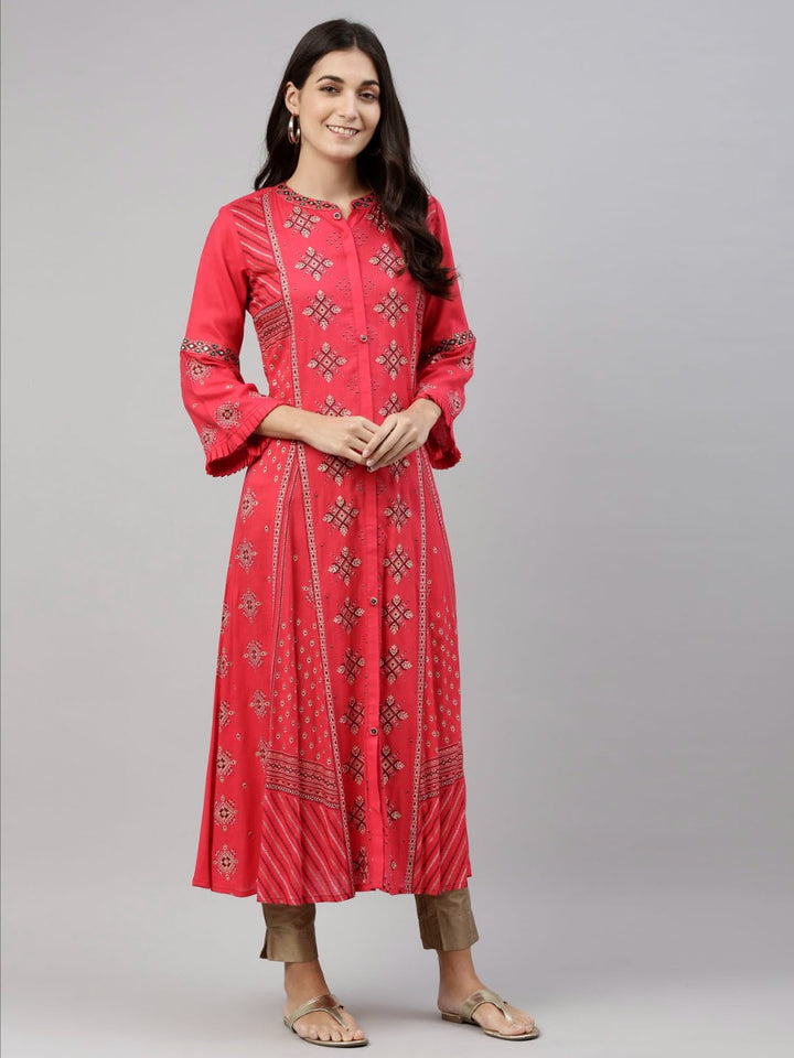 Neerus Rani Pink Color Slub Riyon Fabric Tunic