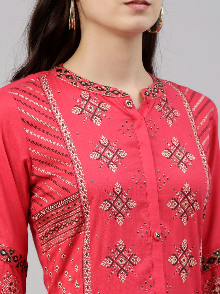 Neerus Rani Pink Color Slub Riyon Fabric Tunic