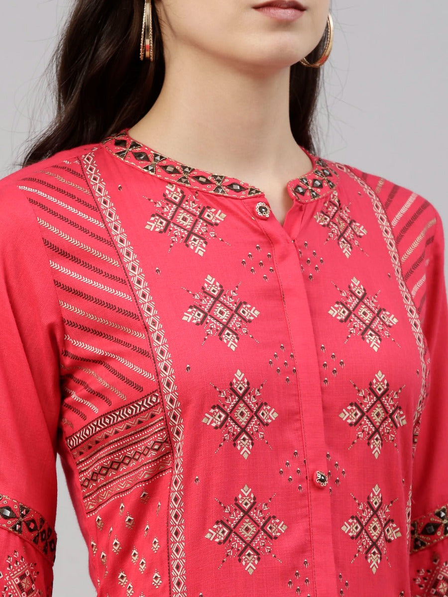 Neeru's Rani Pink Color Slub Riyon Fabric Tunic