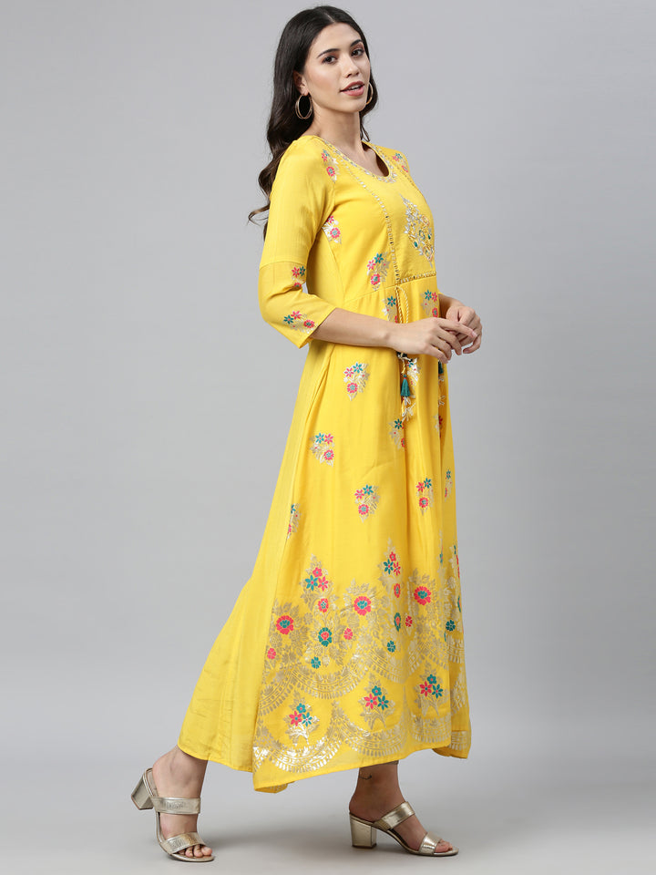 Neerus Yellow Colour Dress Chanderi Fabric Kurta