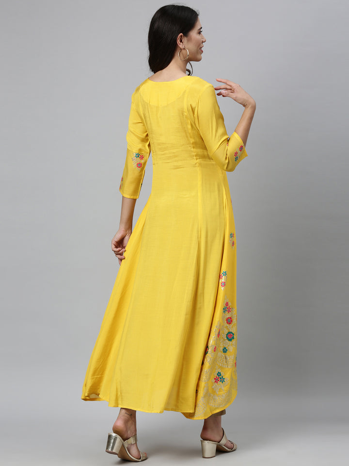 Neerus Yellow Colour Dress Chanderi Fabric Kurta