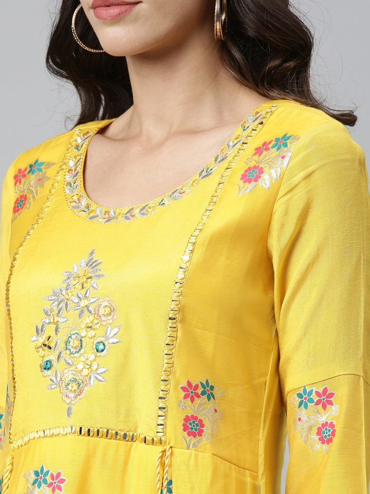 Neerus Yellow Colour Dress Chanderi Fabric Kurta