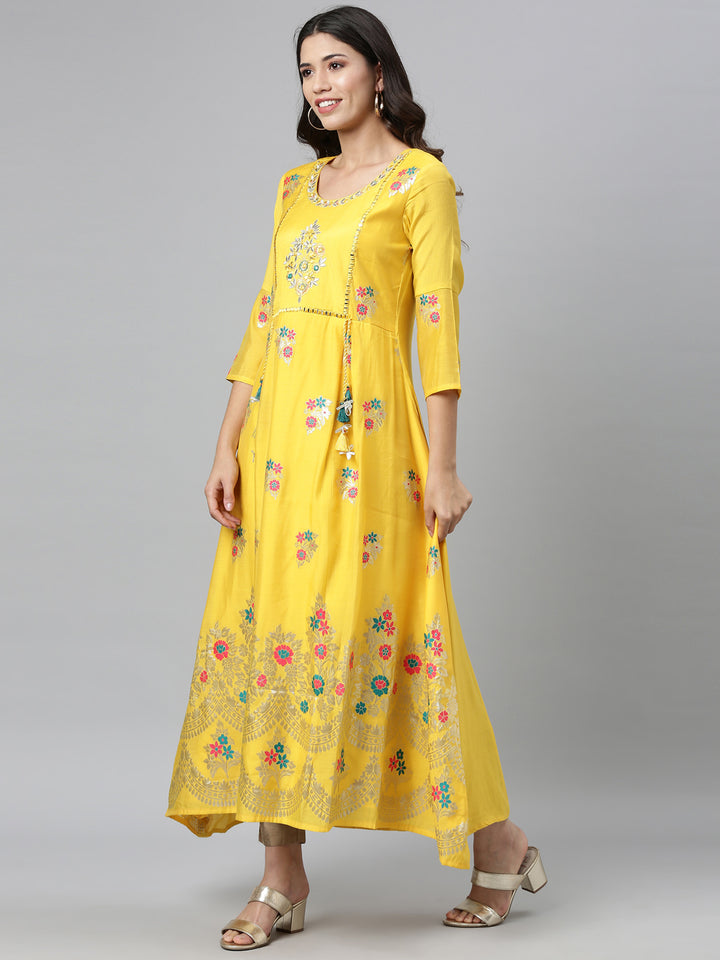 Neerus Yellow Colour Dress Chanderi Fabric Kurta