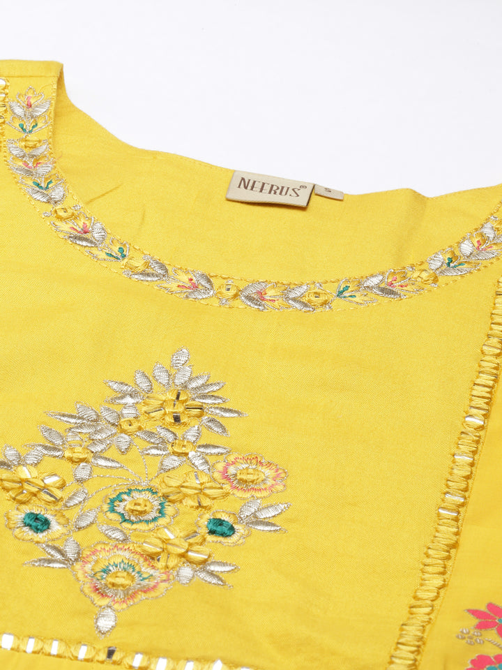 Neerus Yellow Colour Dress Chanderi Fabric Kurta