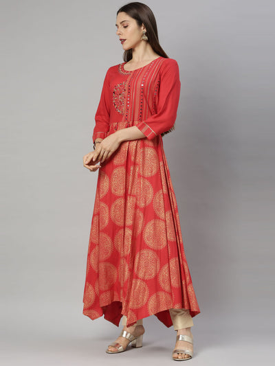 Neeru'S Red Color, Rayon Fabric Tunic