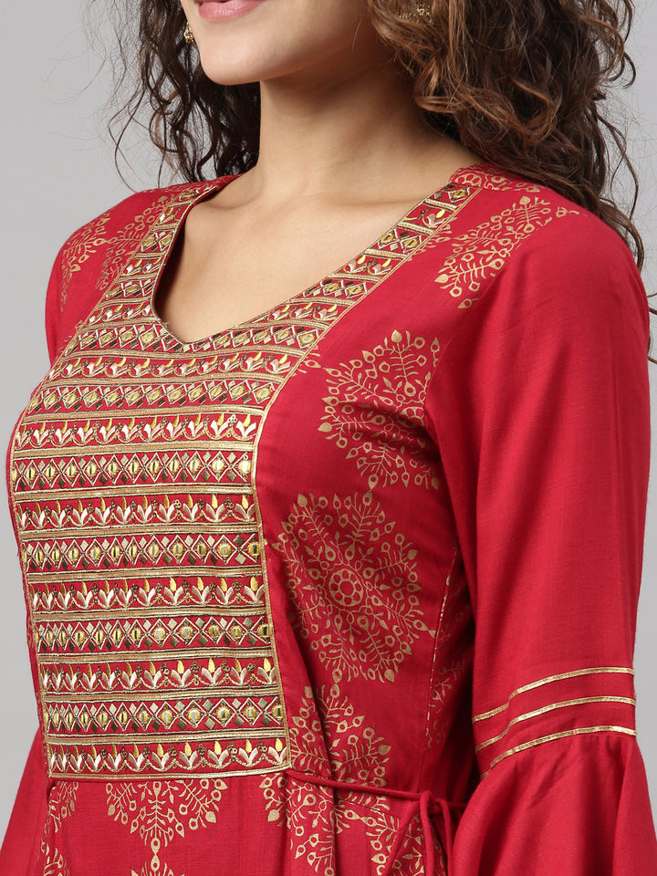 Neerus Maroon Color Slub Rayon Fabric Kurta