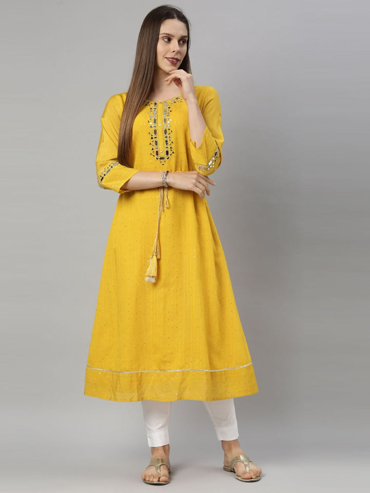 Neerus Yellow Color Chanderi Fabric Tunic