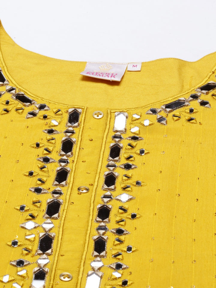 Neerus Yellow Color Chanderi Fabric Tunic