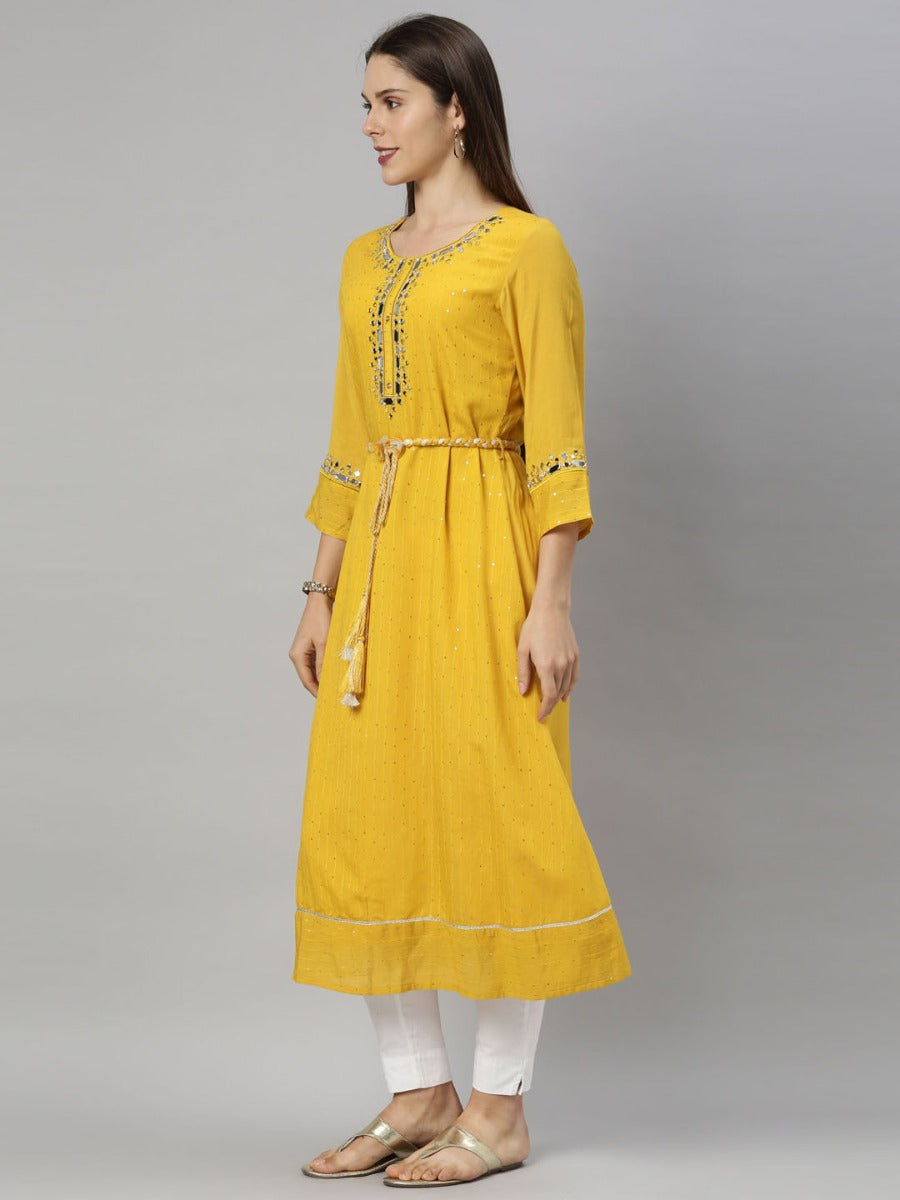 Neerus Yellow Color Chanderi Fabric Tunic