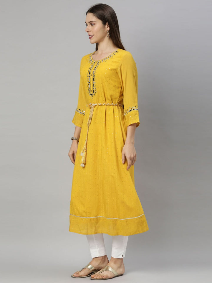 Neerus Yellow Color Chanderi Fabric Tunic
