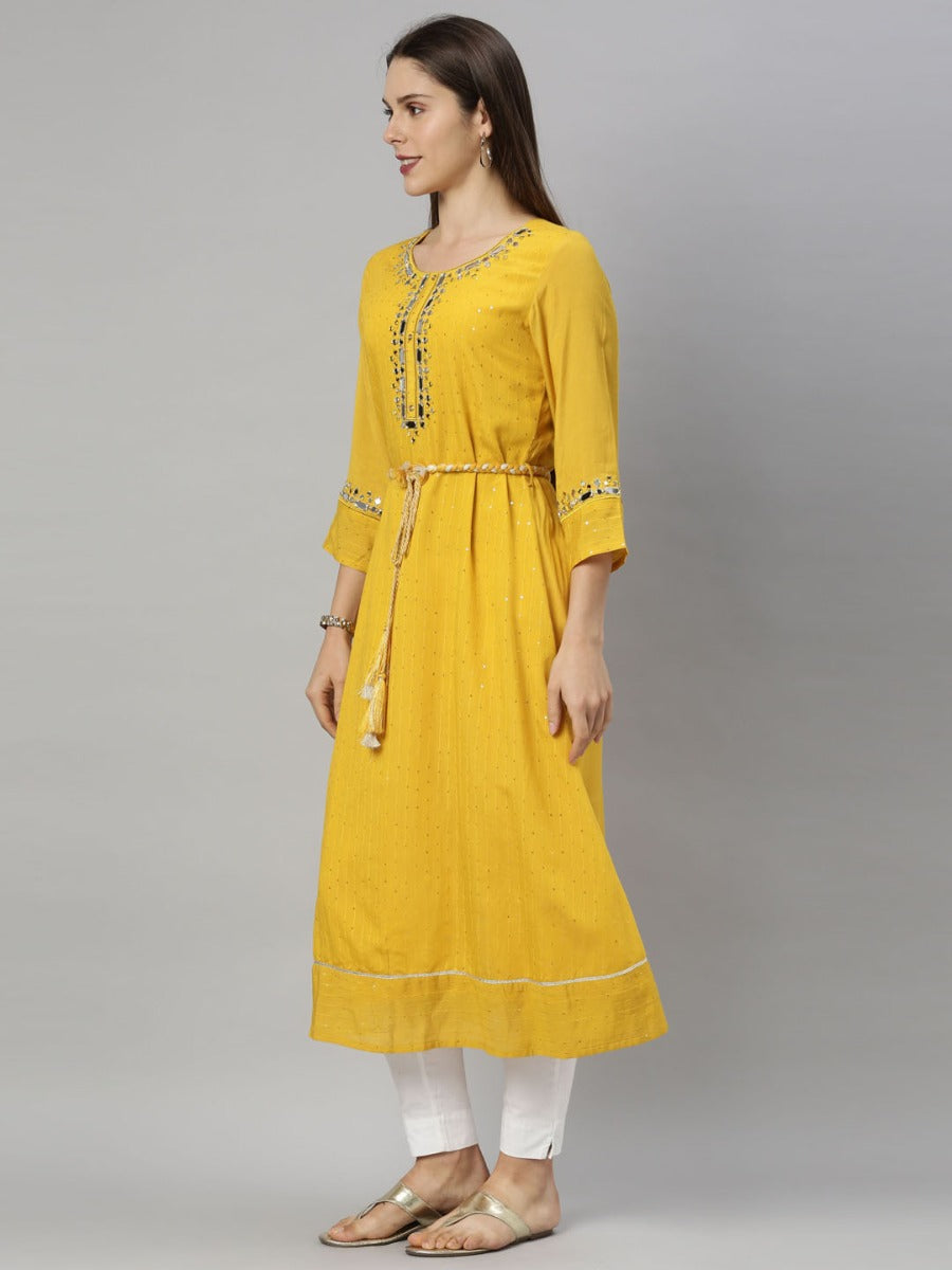 Neeru'S Yellow Color, Chanderi Fabric Tunic