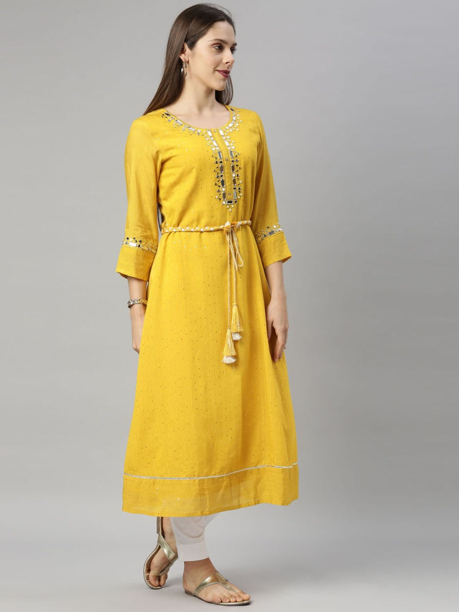 Neerus Yellow Color Chanderi Fabric Tunic