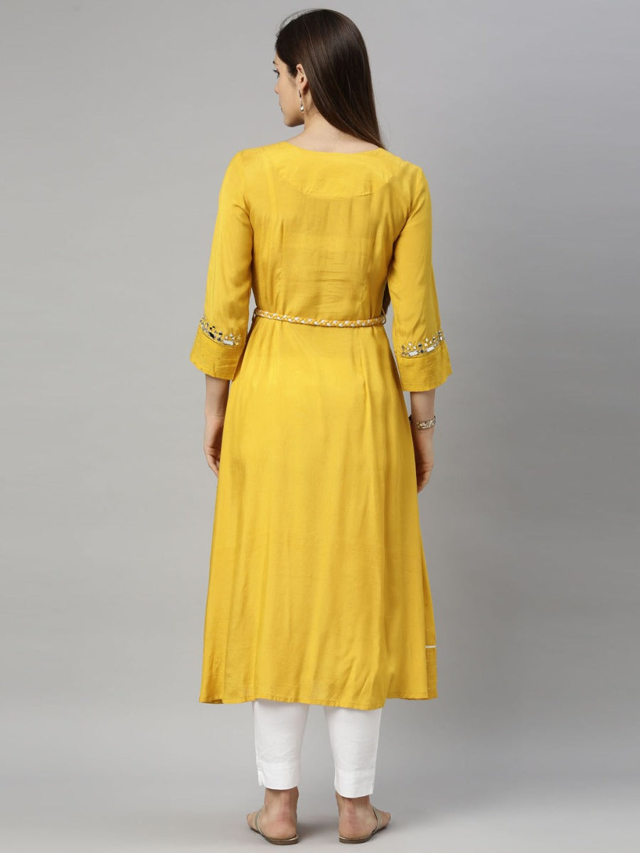 Neerus Yellow Color Chanderi Fabric Tunic
