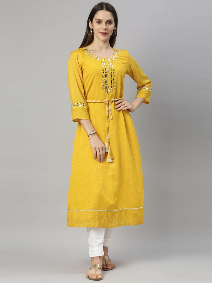 Neerus Yellow Color Chanderi Fabric Tunic