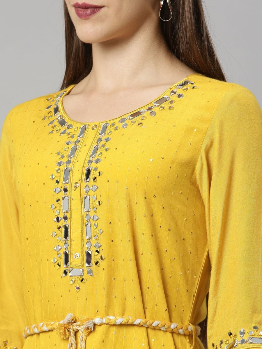 Neerus Yellow Color Chanderi Fabric Tunic