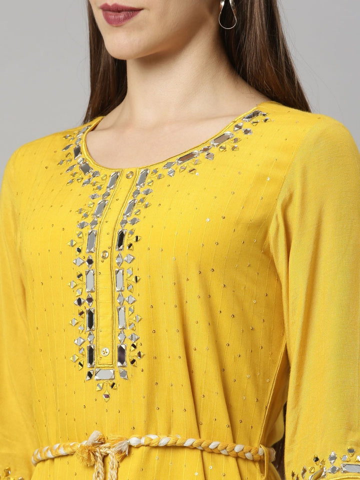 Neerus Yellow Color Chanderi Fabric Tunic