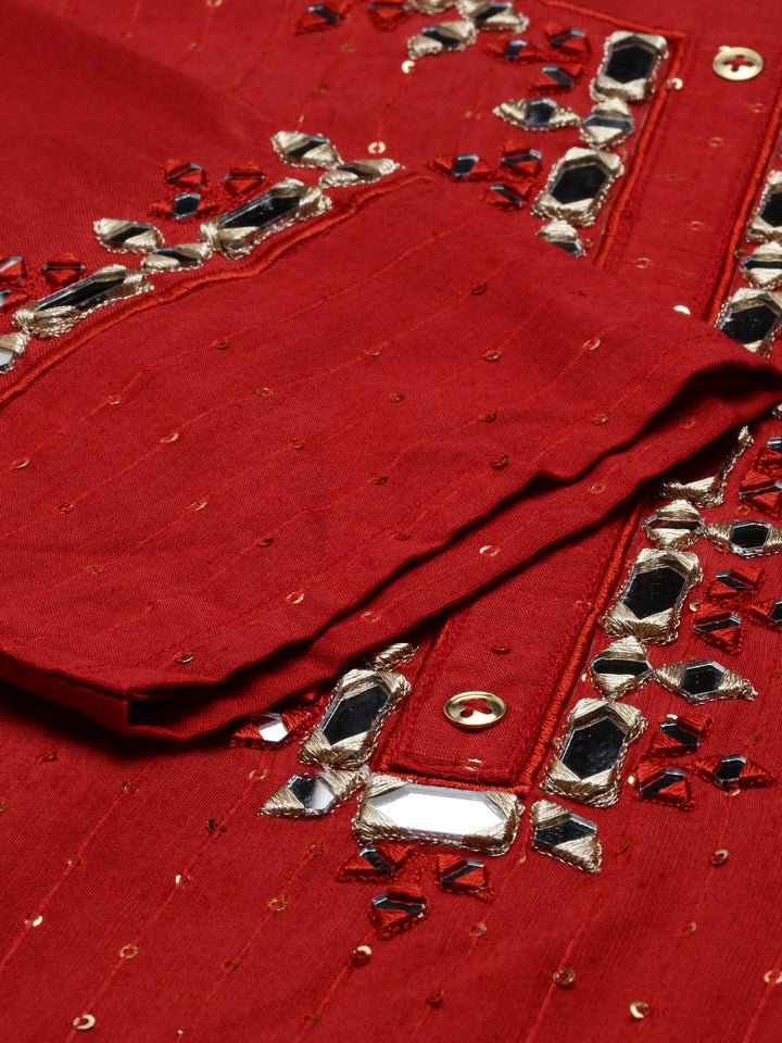 Neerus Rust Color Chanderi Fabric Tunic