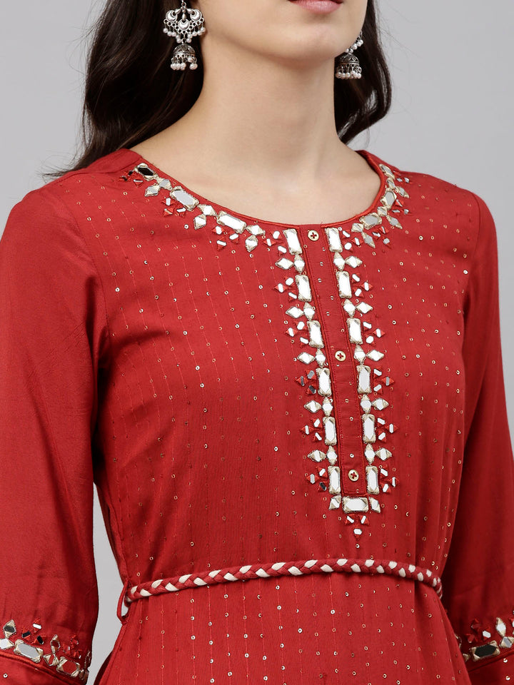 Neerus Rust Color Chanderi Fabric Tunic