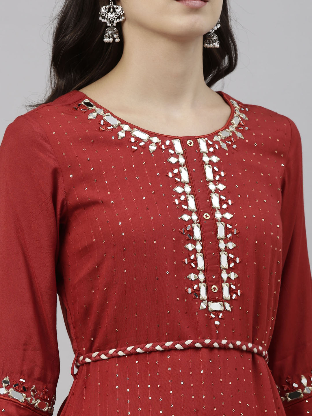 Neeru'S Rust Color, Chanderi Fabric Tunic