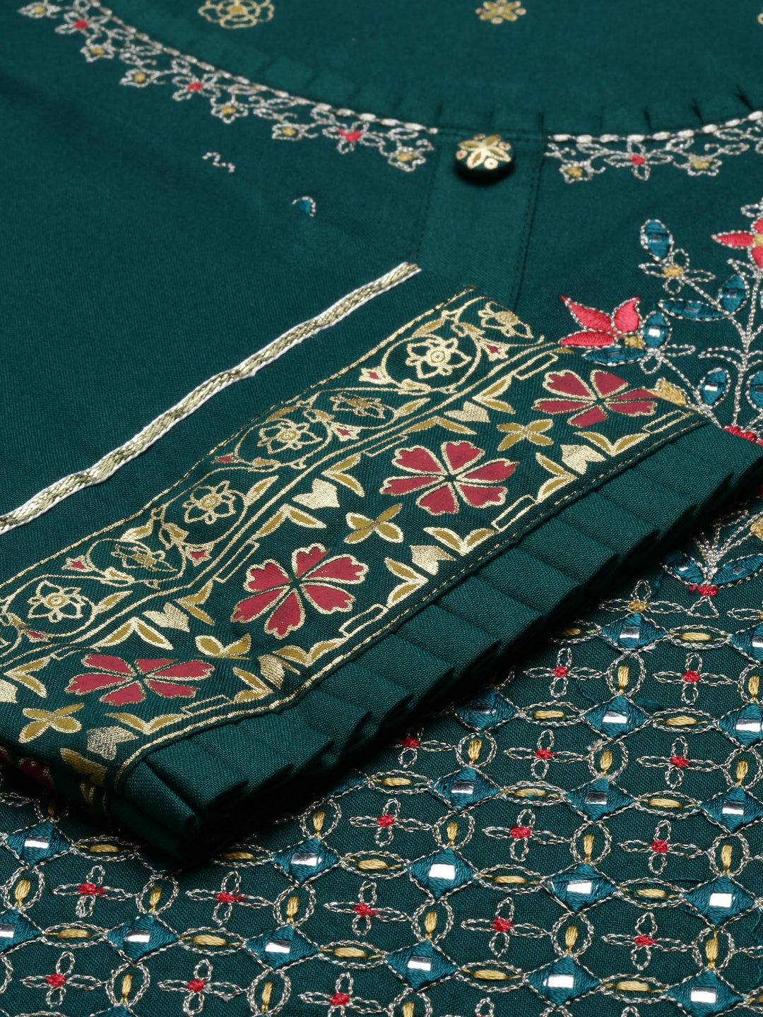 Neerus Green Chanderi straight kurti - side view