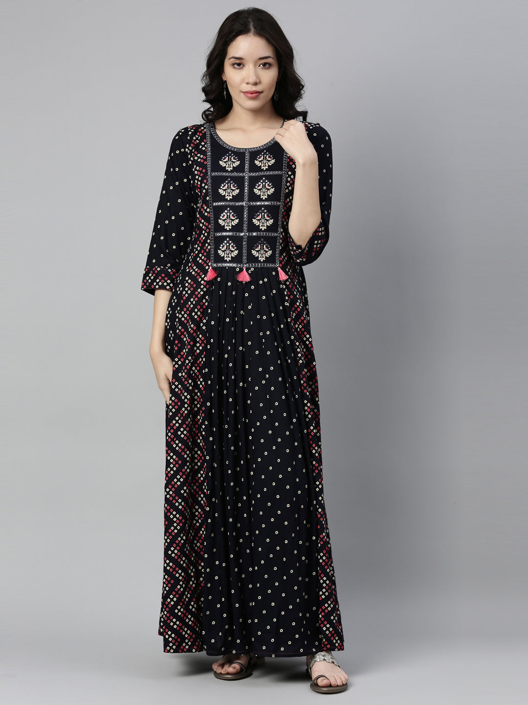 Neerus Navy Blue Color Rayon Fabric Kurta