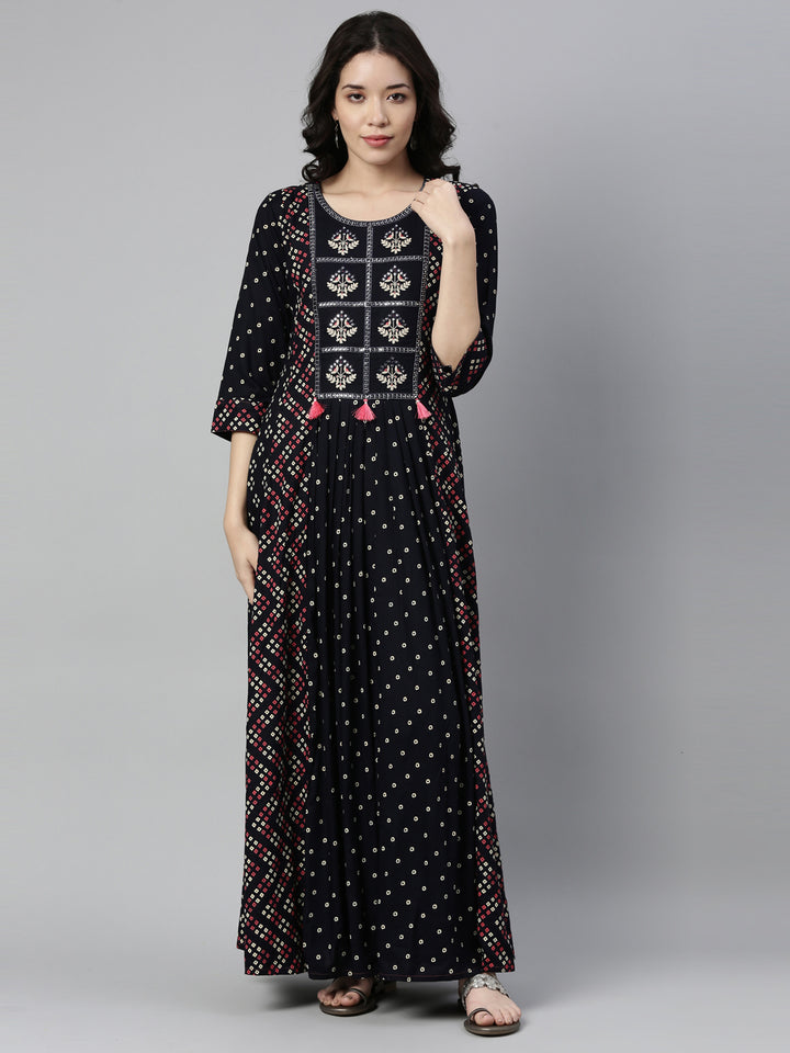 Neerus Navy Blue Color Rayon Fabric Kurta