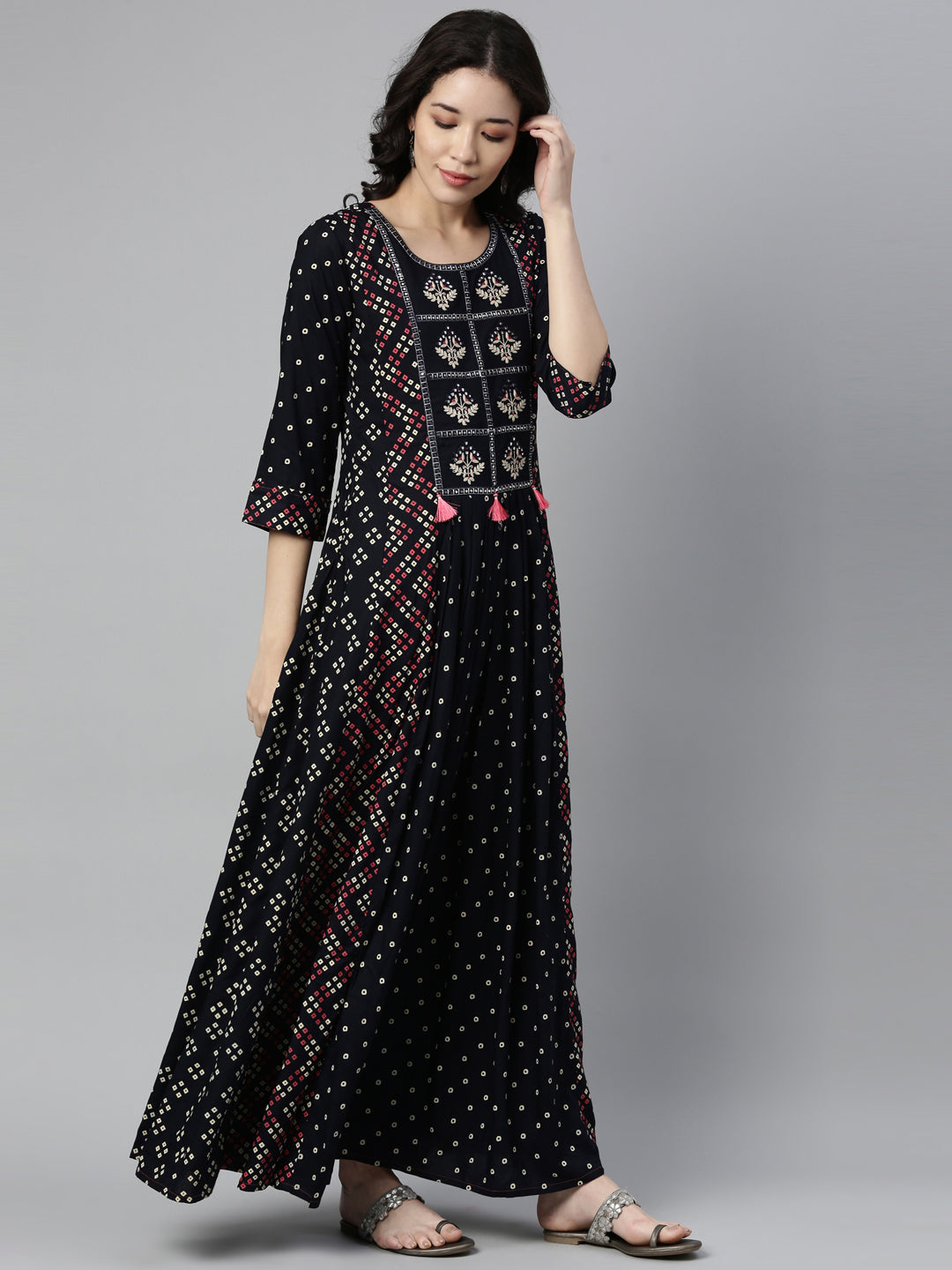 Neerus Navy Blue Color Rayon Fabric Kurta