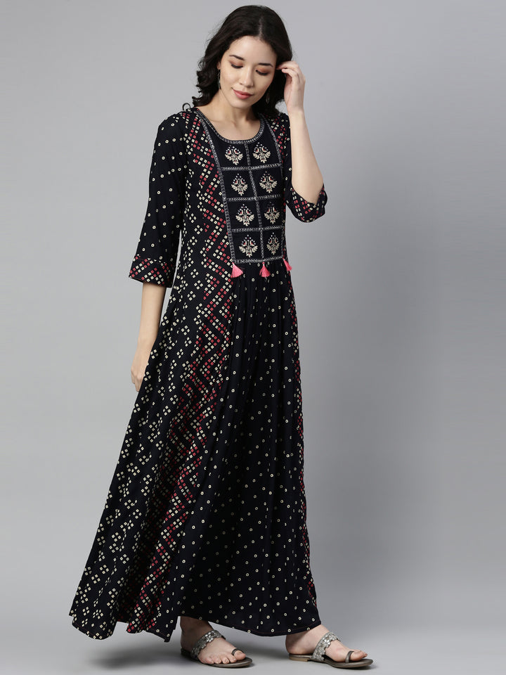 Neerus Navy Blue Color Rayon Fabric Kurta