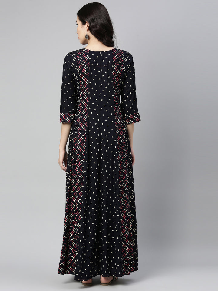 Neerus Navy Blue Color Rayon Fabric Kurta