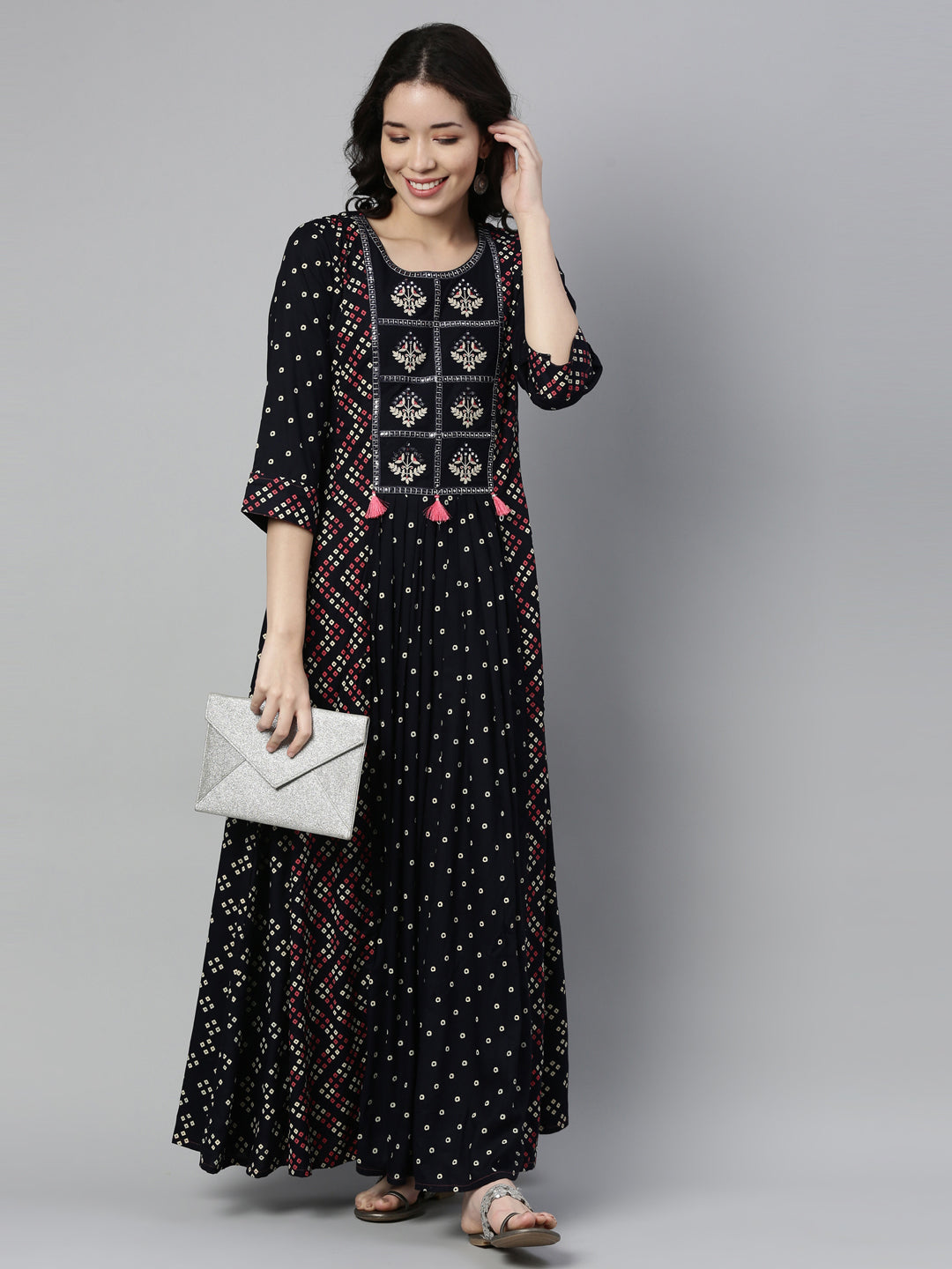 Neerus Navy Blue Color Rayon Fabric Kurta