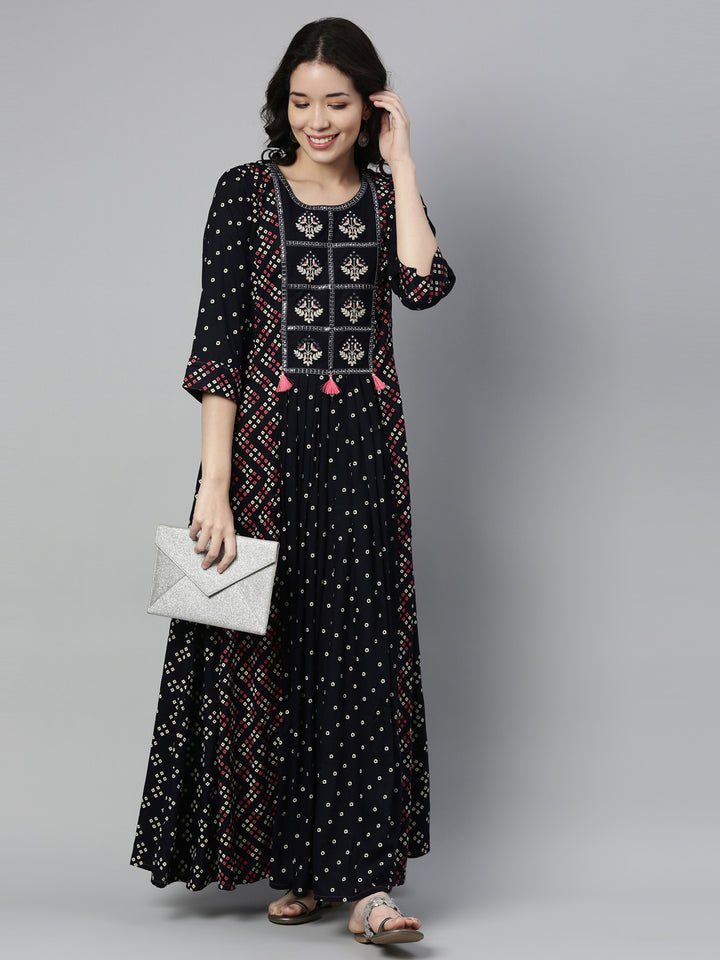 Neerus Navy Blue Color Rayon Fabric Kurta