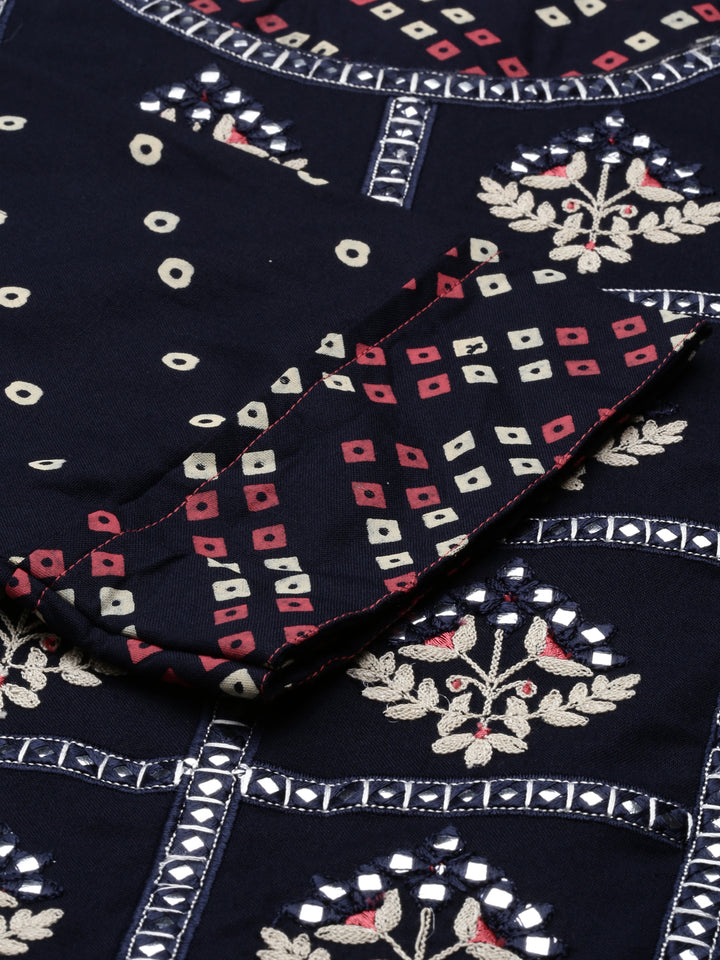 Neerus Navy Blue Color Rayon Fabric Kurta