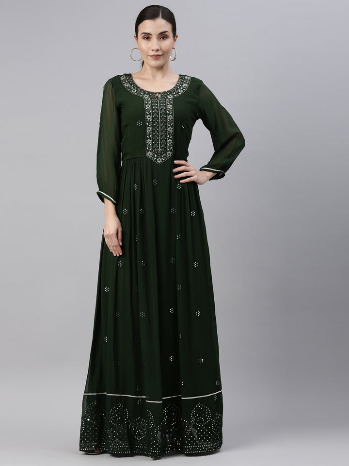Neerus Green Color Georgette Fabric Kurta