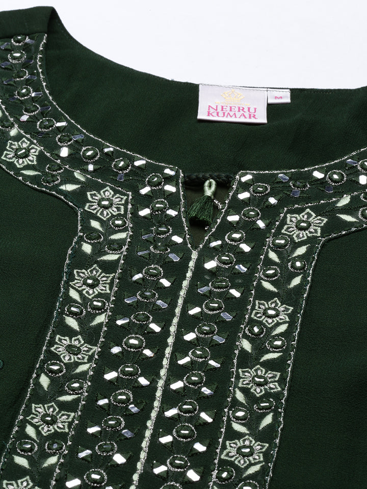 Neerus Green Color Georgette Fabric Kurta