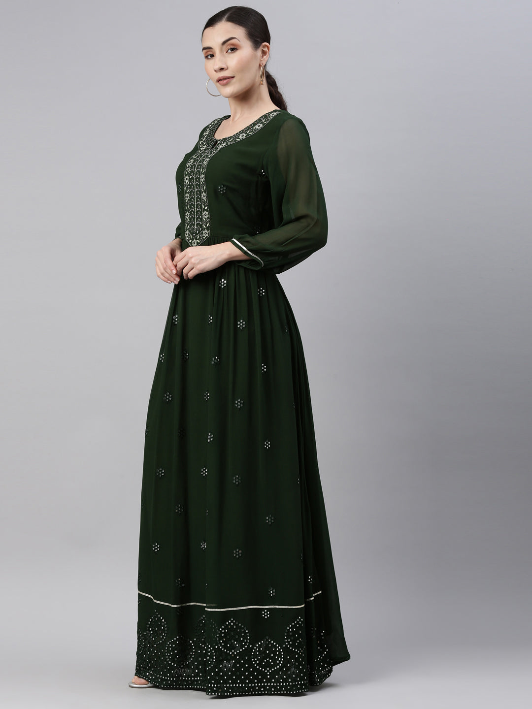 Neerus Green Color Georgette Fabric Kurta