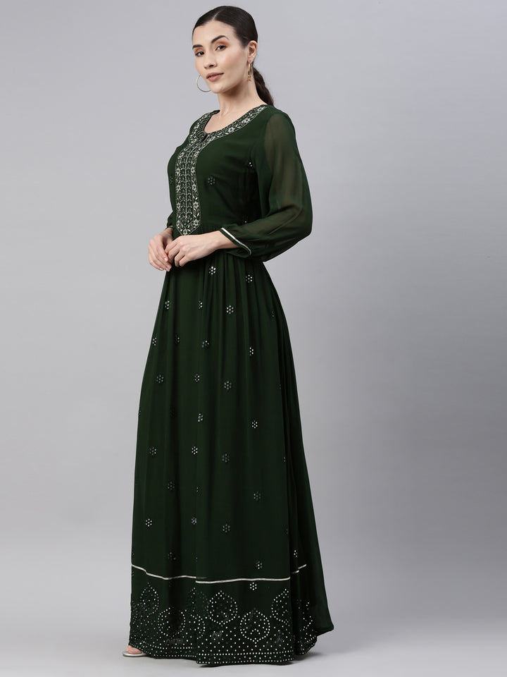 Neerus Green Color Georgette Fabric Kurta