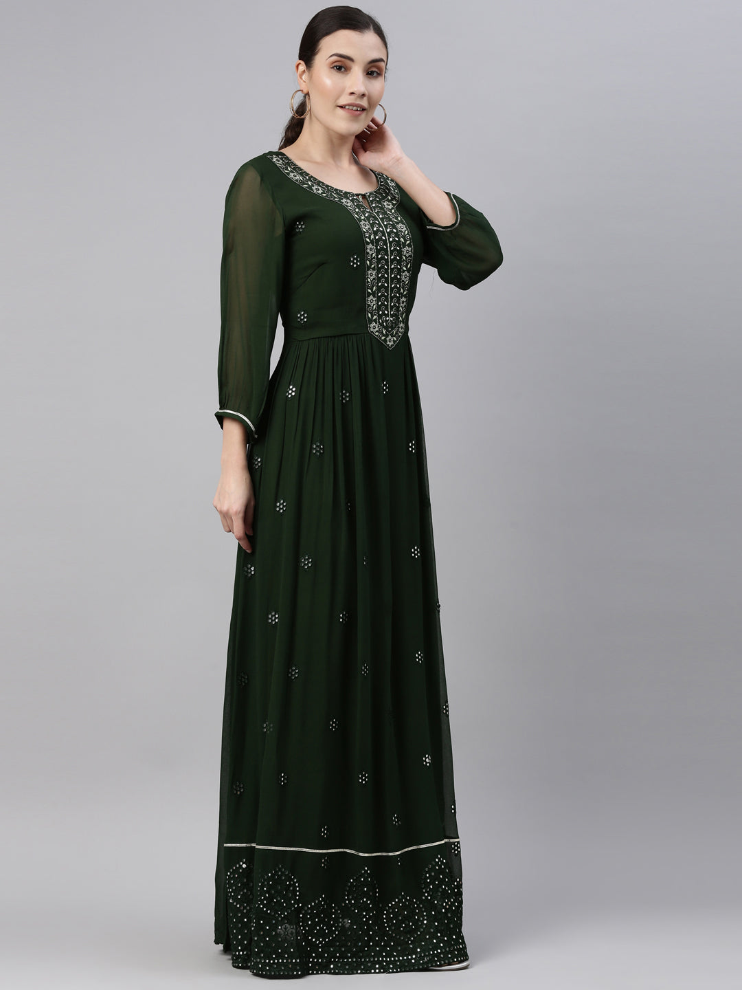Neerus Green Color Georgette Fabric Kurta