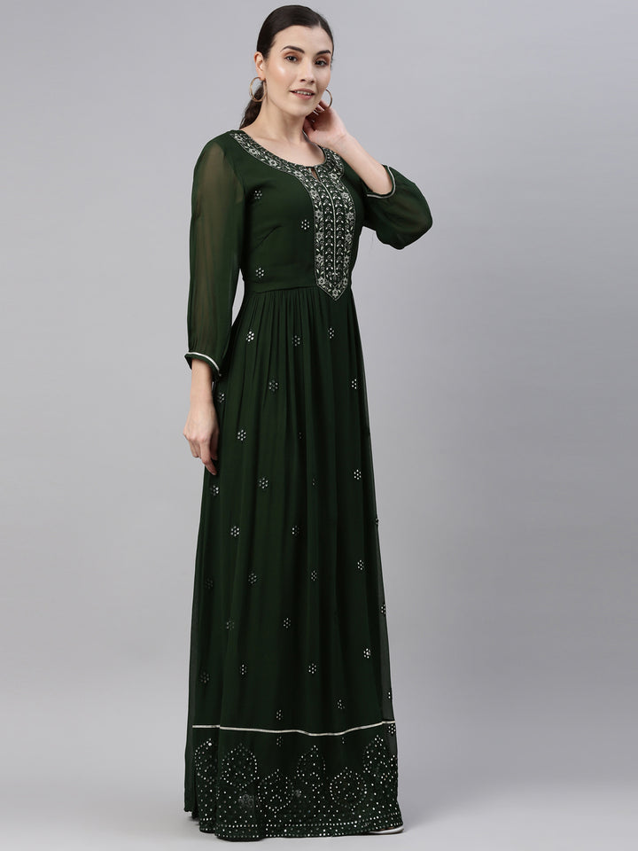 Neerus Green Color Georgette Fabric Kurta