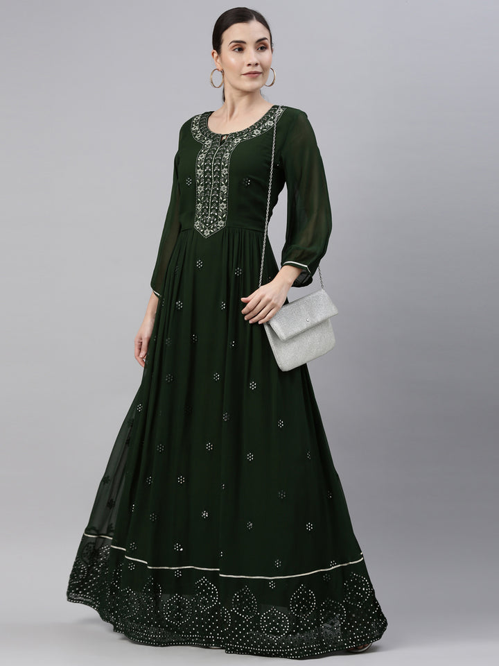 Neerus Green Color Georgette Fabric Kurta
