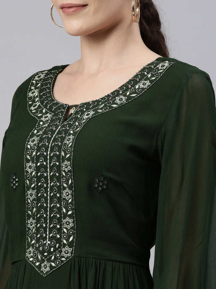 Neerus Green Color Georgette Fabric Kurta