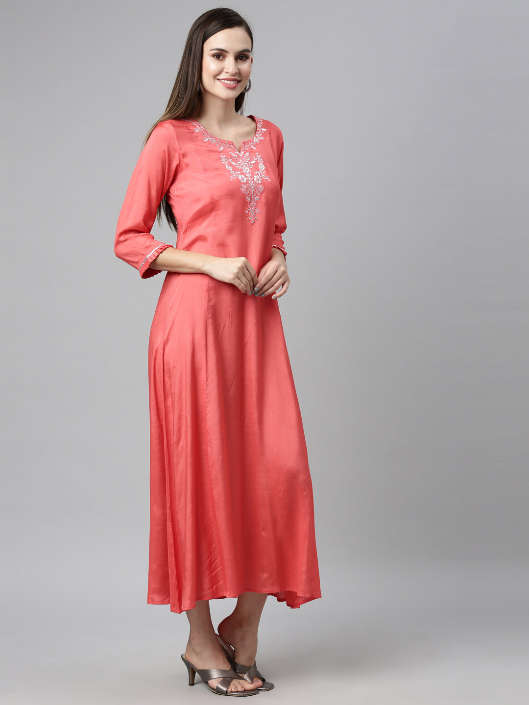 Neeru's Pink Color Chanderi Fabric Kurta