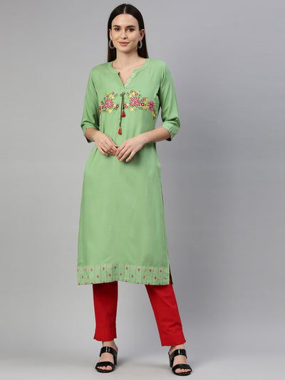 Neeru'S Pista Green Color Rayon Fabric Kurta