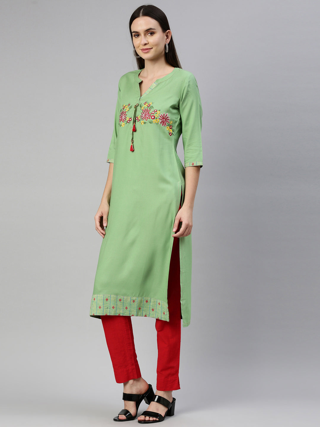 Neeru'S Pista Green Color Rayon Fabric Kurta