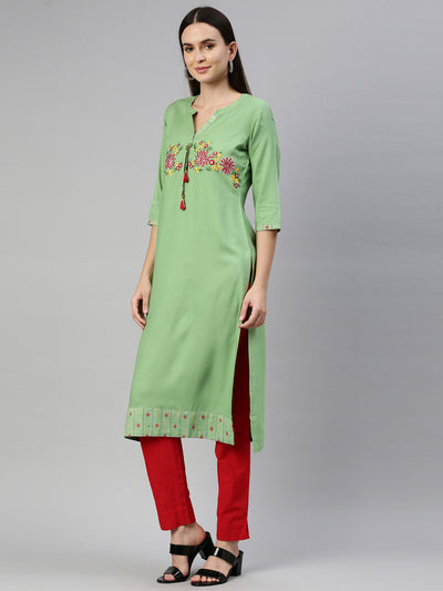 Neeru'S Pista Green Color Rayon Fabric Kurta