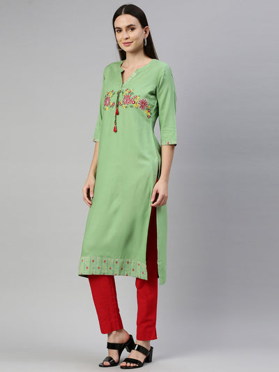 Neeru's Pista Green Color Rayon Fabric Kurta