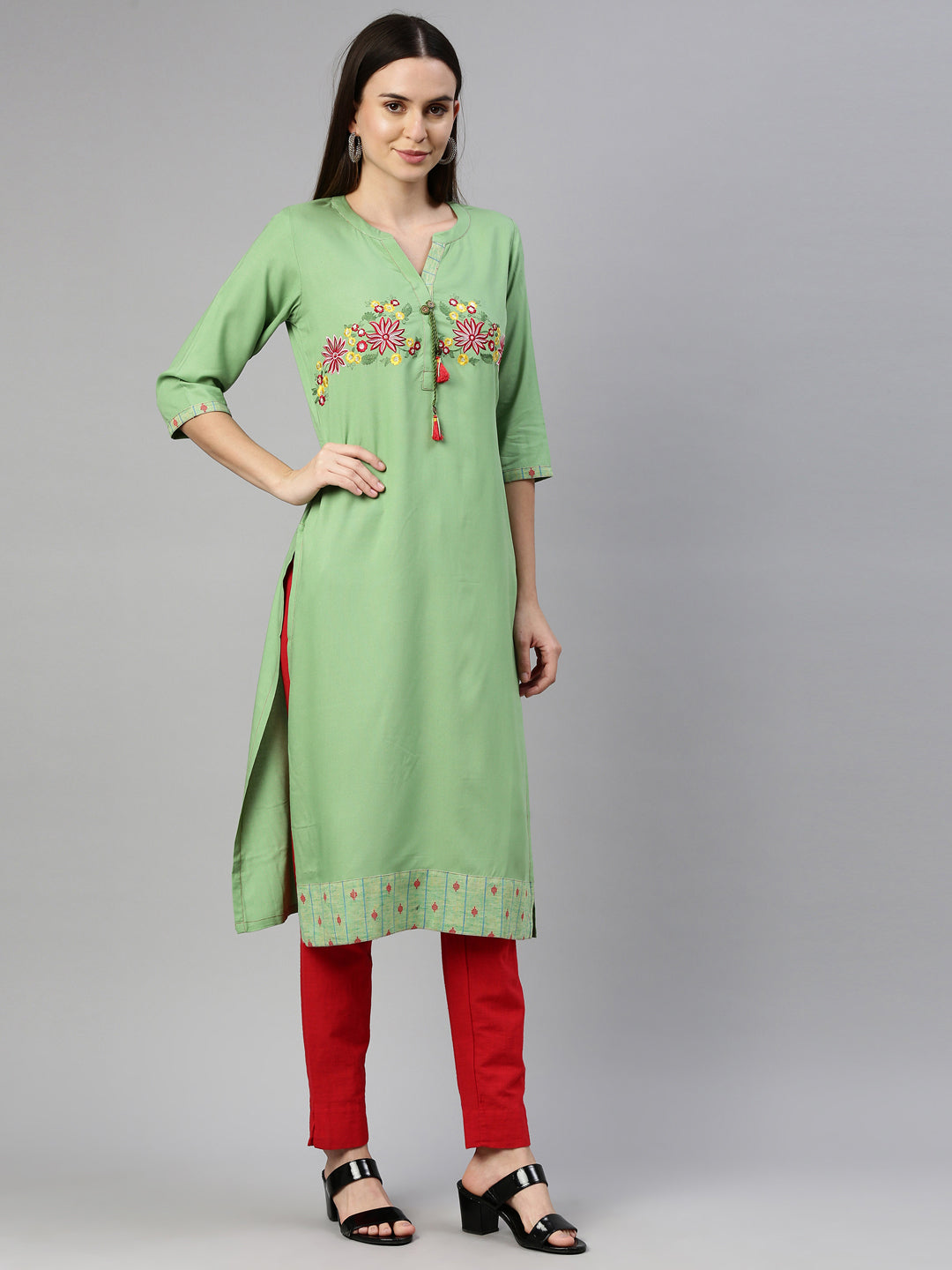 Neeru'S Pista Green Color Rayon Fabric Kurta
