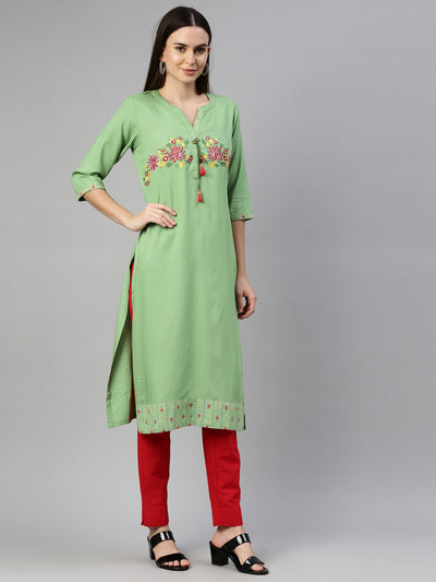 Neeru'S Pista Green Color Rayon Fabric Kurta