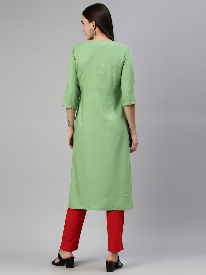 Neerus Pista Green Color Rayon Fabric Kurta