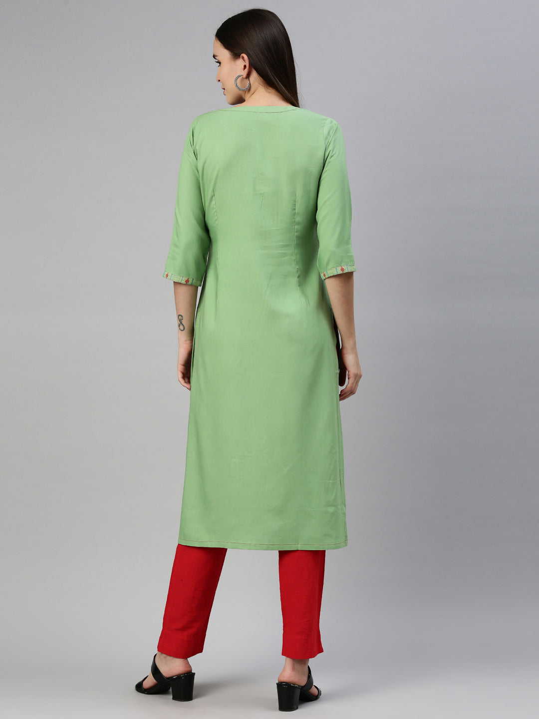 Neeru'S Pista Green Color Rayon Fabric Kurta